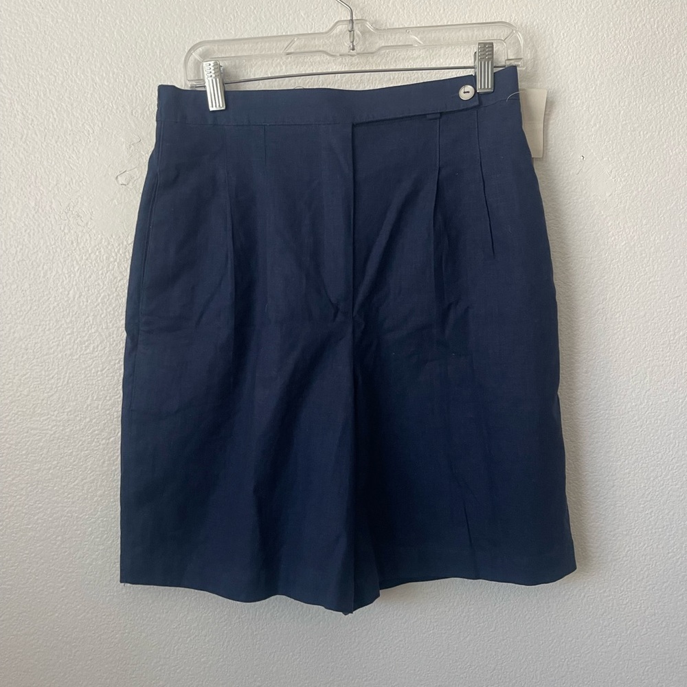 Marcia Linen Blend Navy Women's Shorts 80’s High Rise Bermuda
